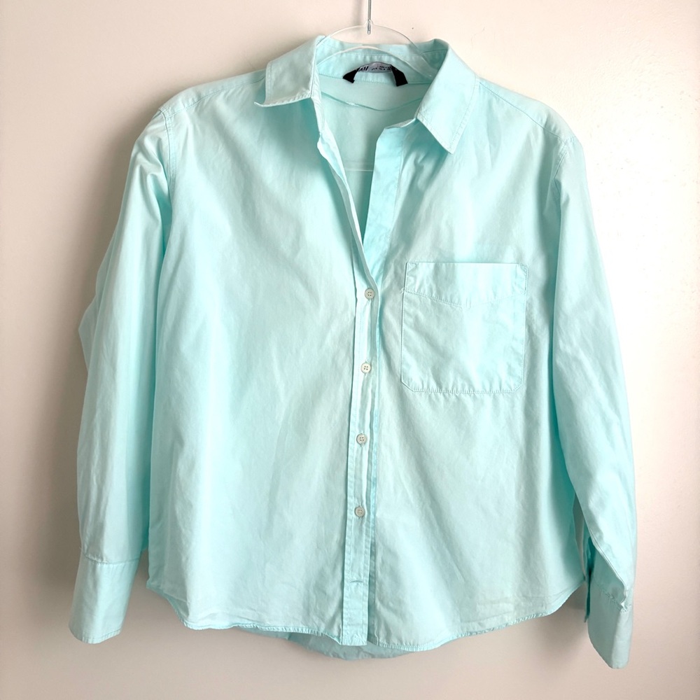 Zara | Women’s Light Blue Long Sleeve Button Up Shirt Top Oversized Size M